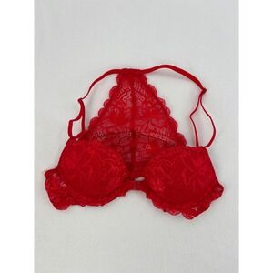 Victoria's Secret PINK Lace Push-Up Bra Womens 32A Red Racerback Front Close
